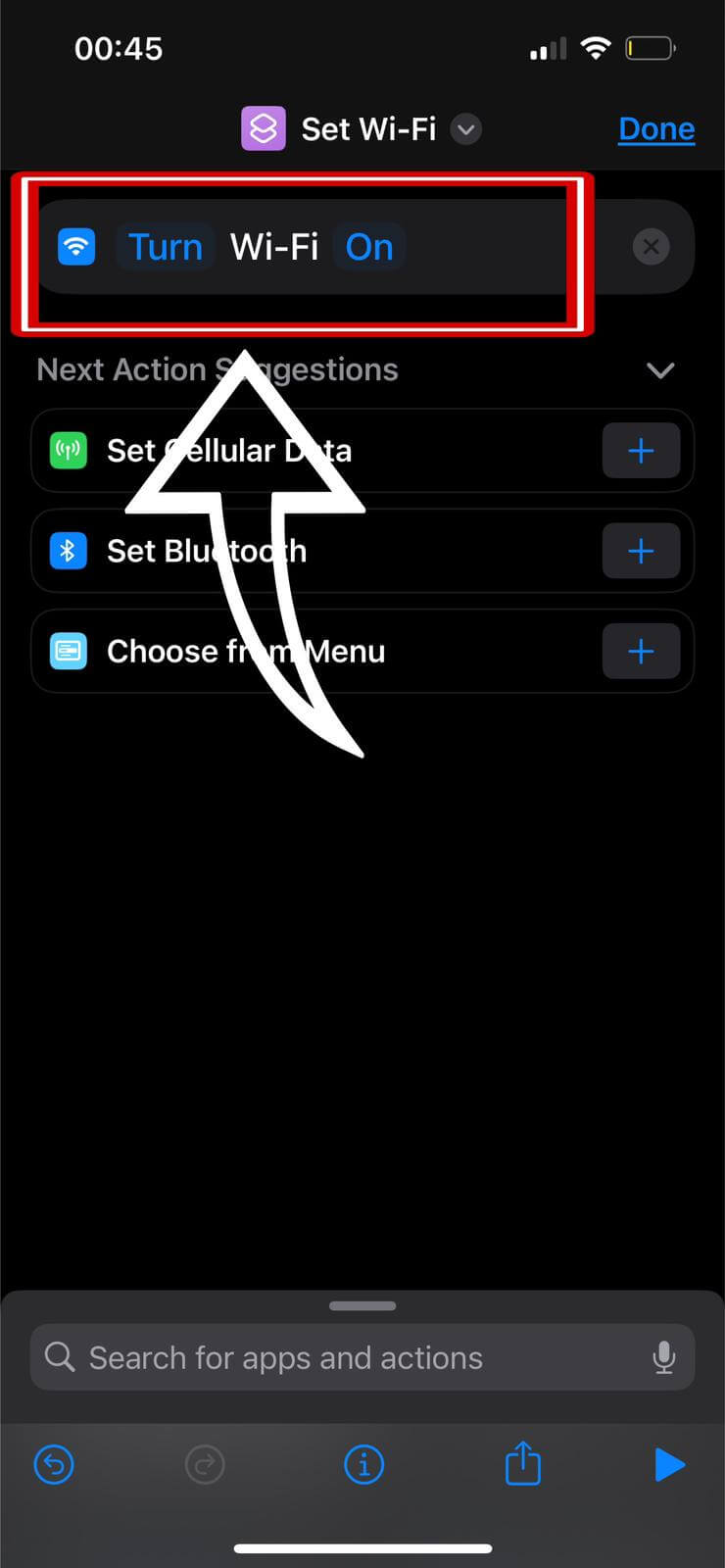 Configuring Wi-Fi to turn on