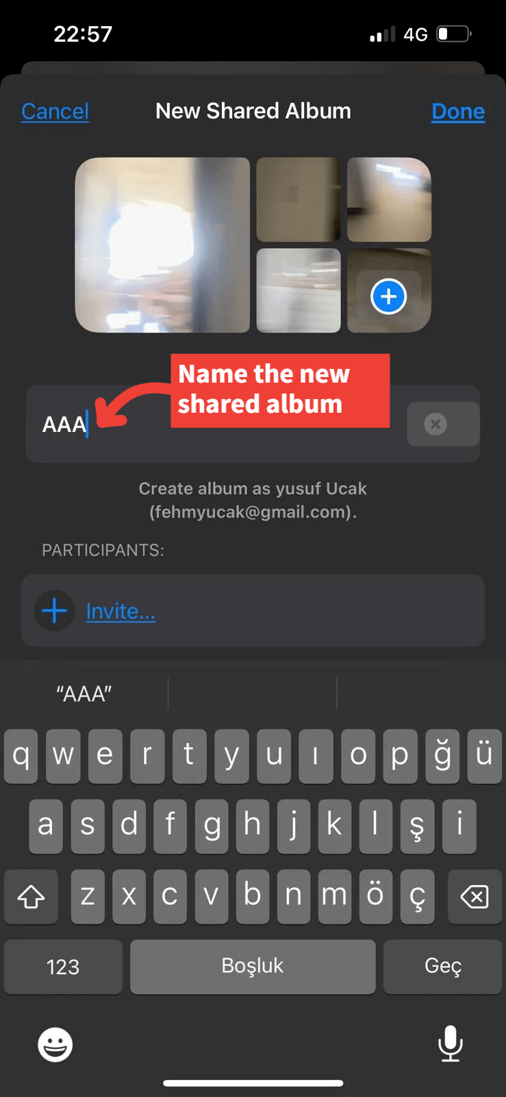 Create and name the new Shared Album
