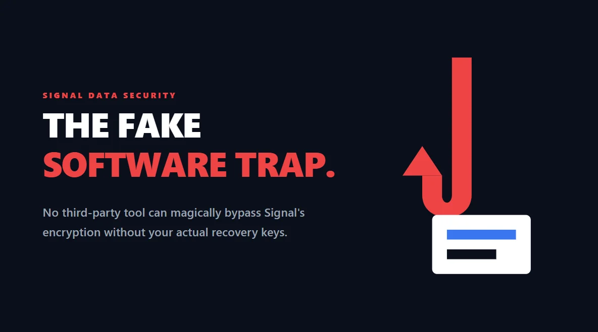 A stark, sharp red hook pulling a secure data block, symbolizing software phishing scams.