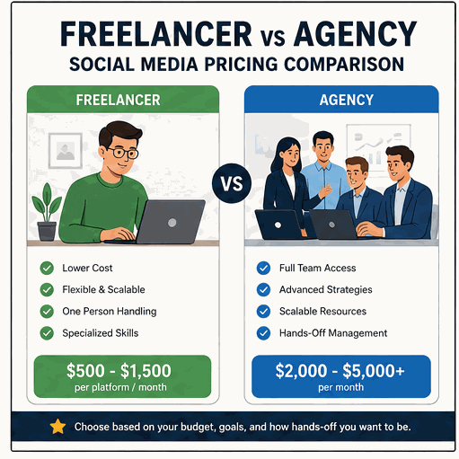 Comparing freelance and agency social media pricing models