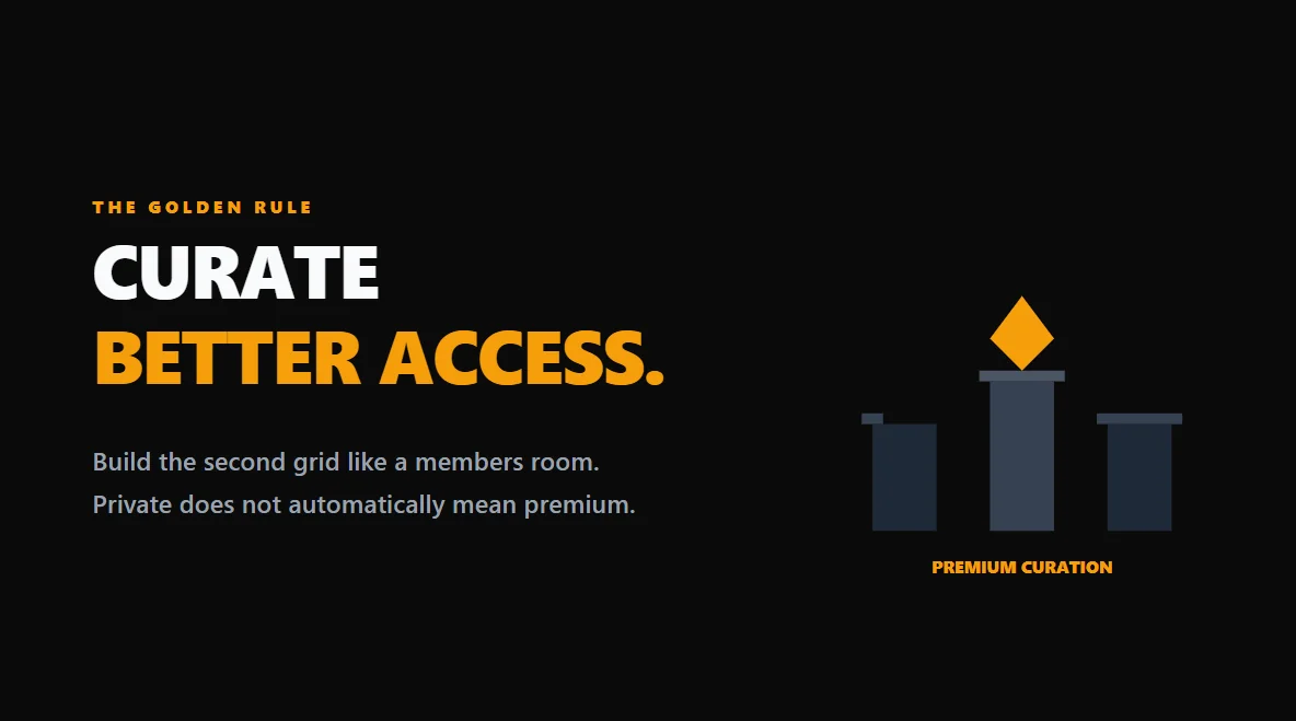 A museum pedestal holding a single, flawless gem, illustrating the golden rule of curation.