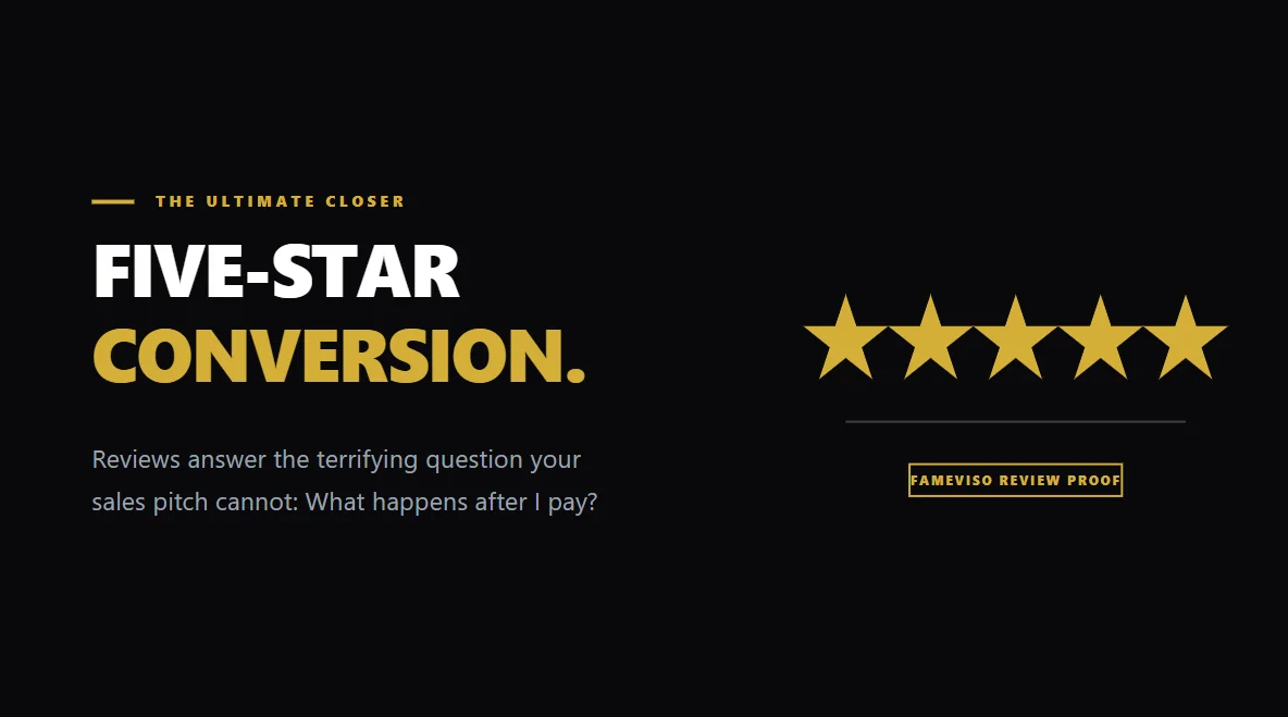 Five golden stars engraved on dark marble, symbolizing the closing power of Google reviews.