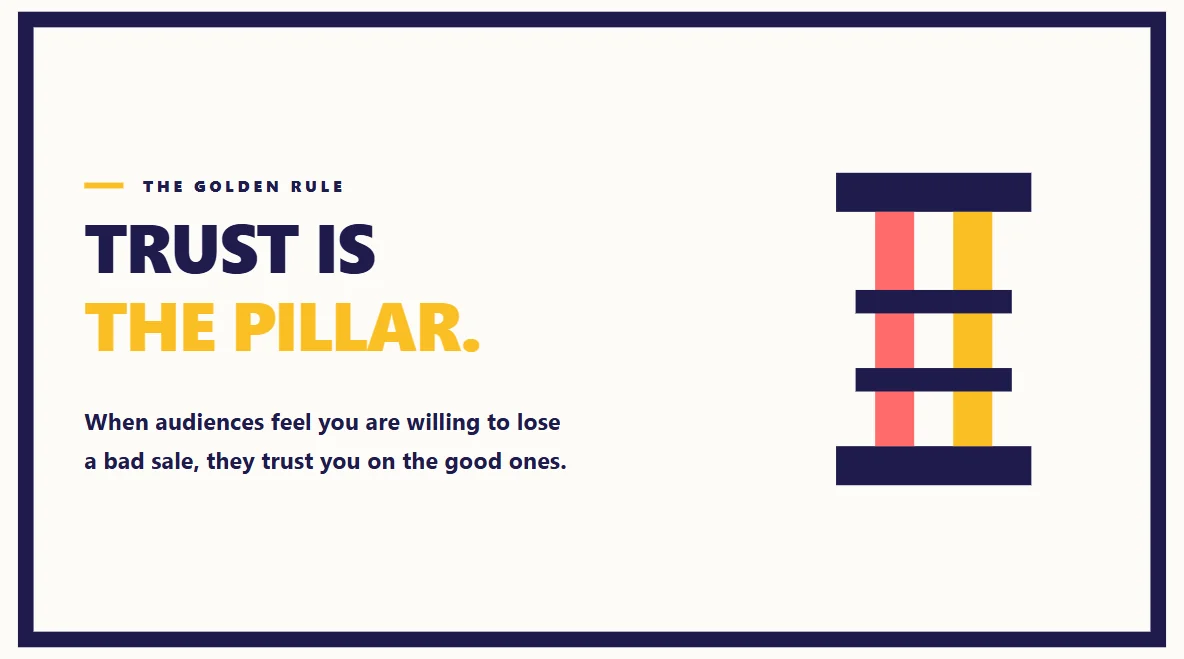 A solid, unbreakable geometric pillar representing the golden rule of trust-based marketing.