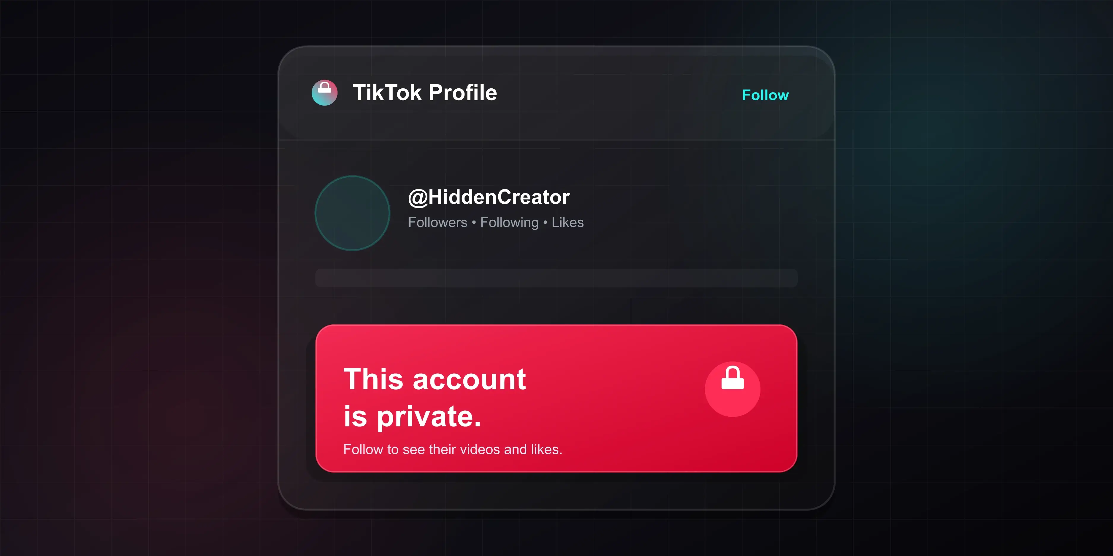A screenshot showing the This account is private error message on a TikTok user profile