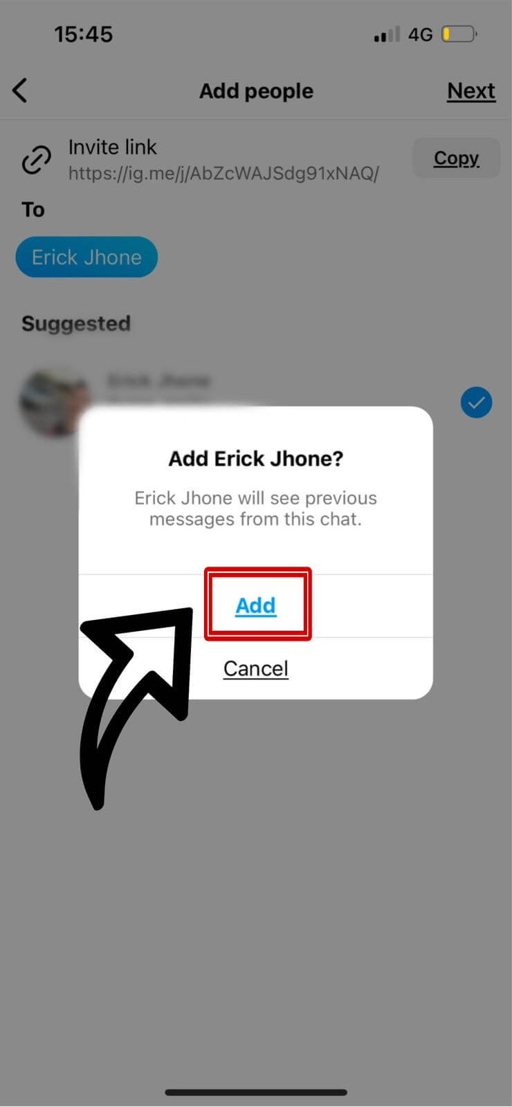 Confirming the addition of a new member to the group chat