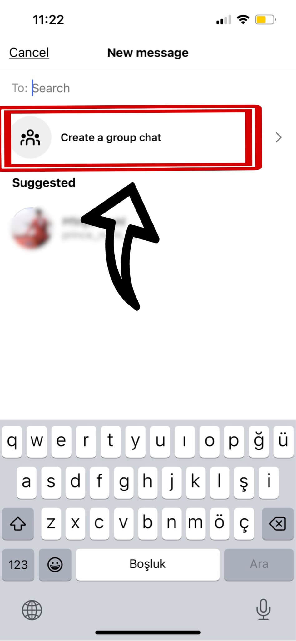 Screenshot showing the option to create a group chat on Instagram