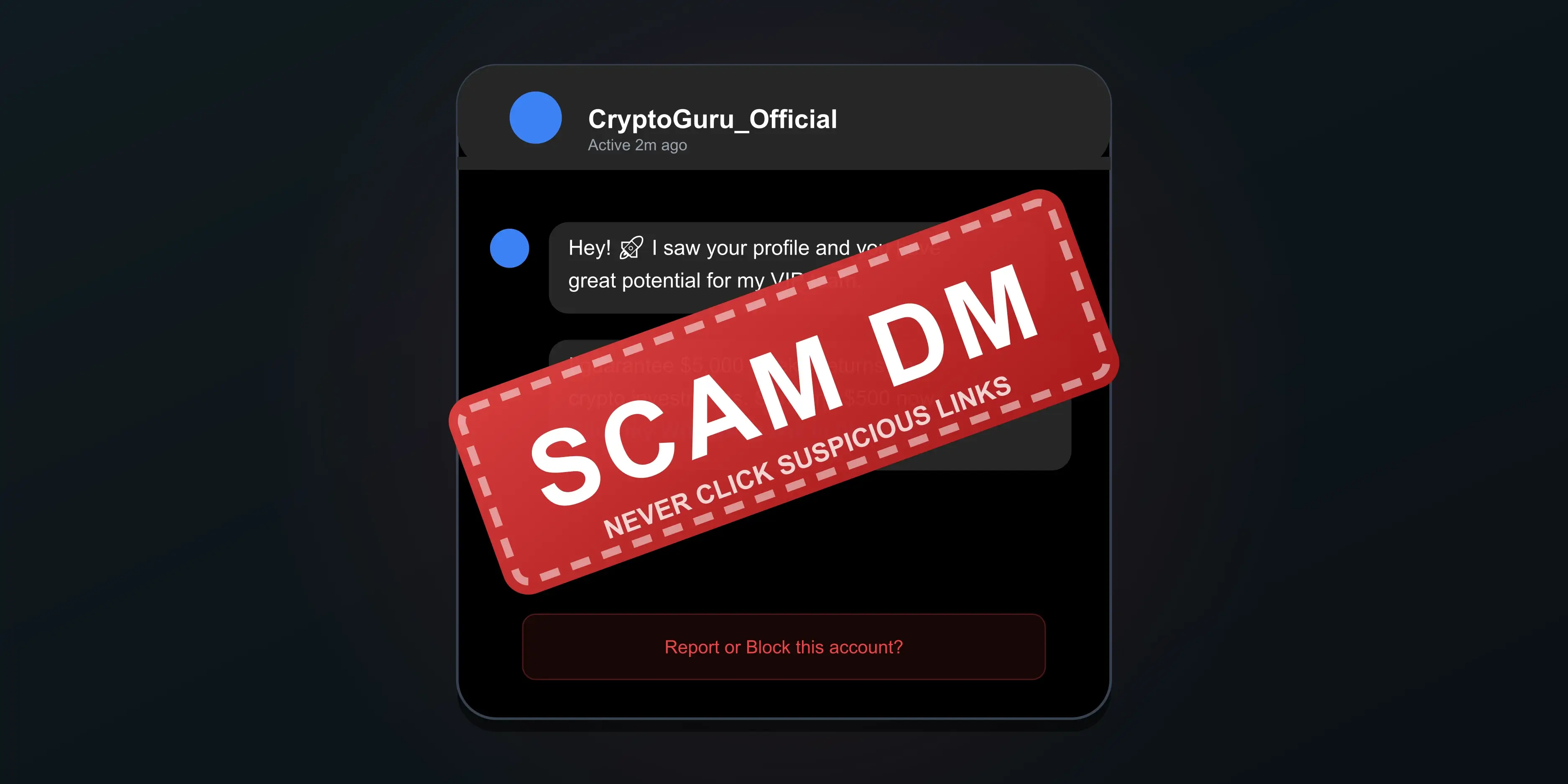 A screenshot of a fake Instagram direct message offering a crypto investment scam