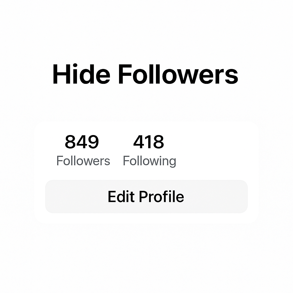 Instagram profile interface displaying the new “Hide Followers” feature, allowing users to conceal follower and following counts for increased privacy.