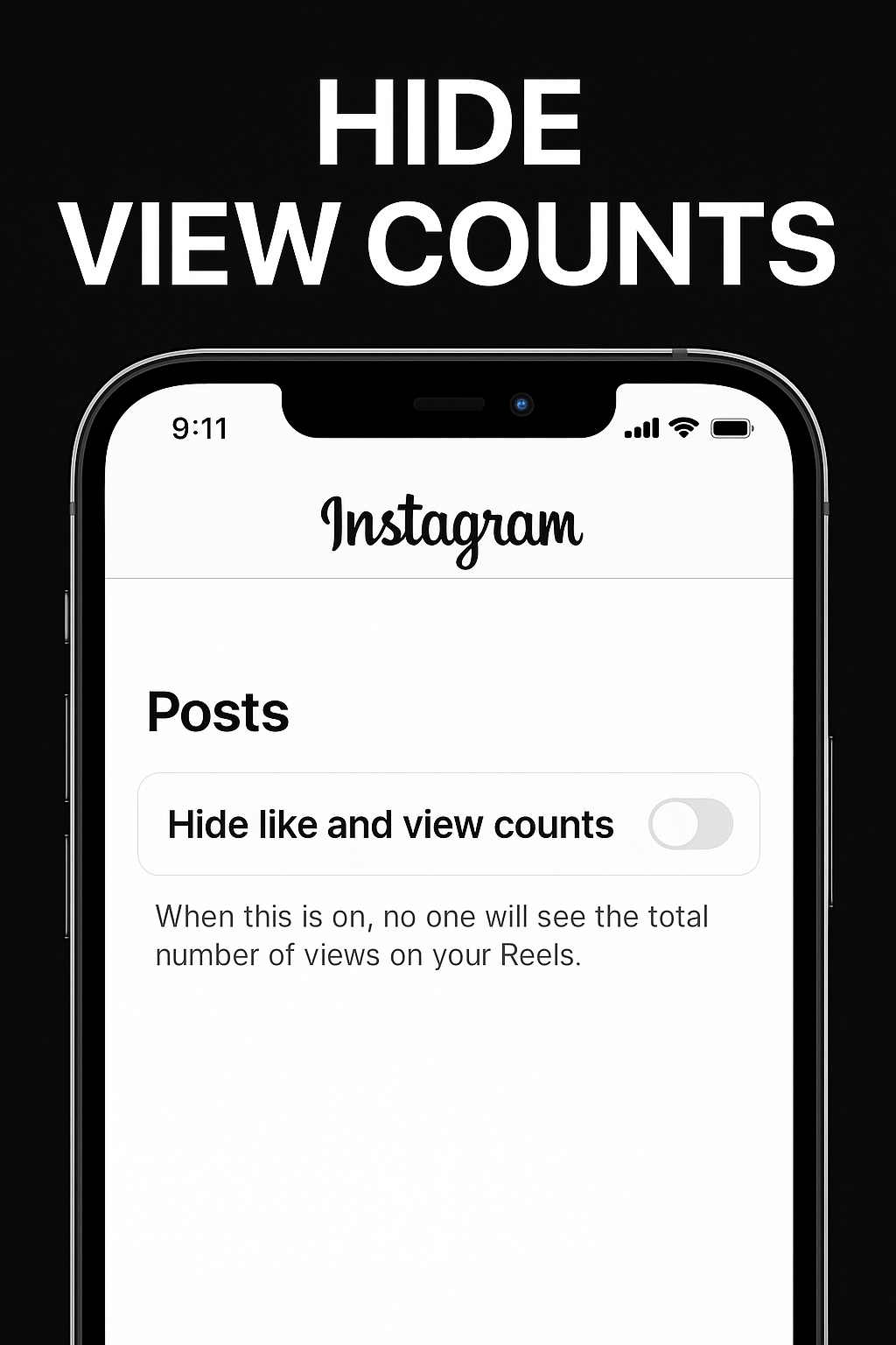 Instagram settings screen showing the new option to hide like and view counts on Reels, helping users maintain privacy over engagement metrics.