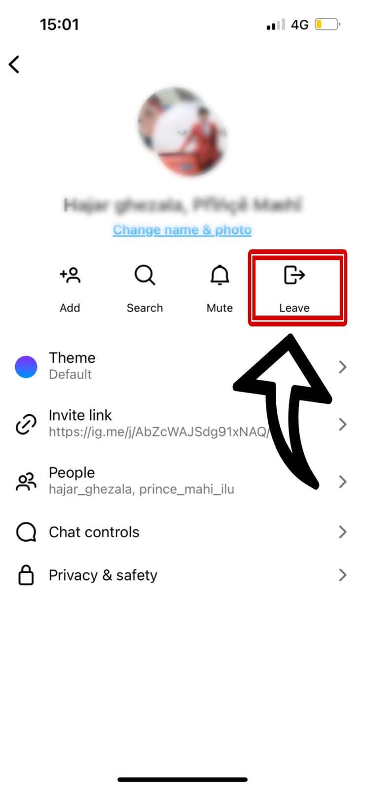 Option to leave the group chat on Instagram