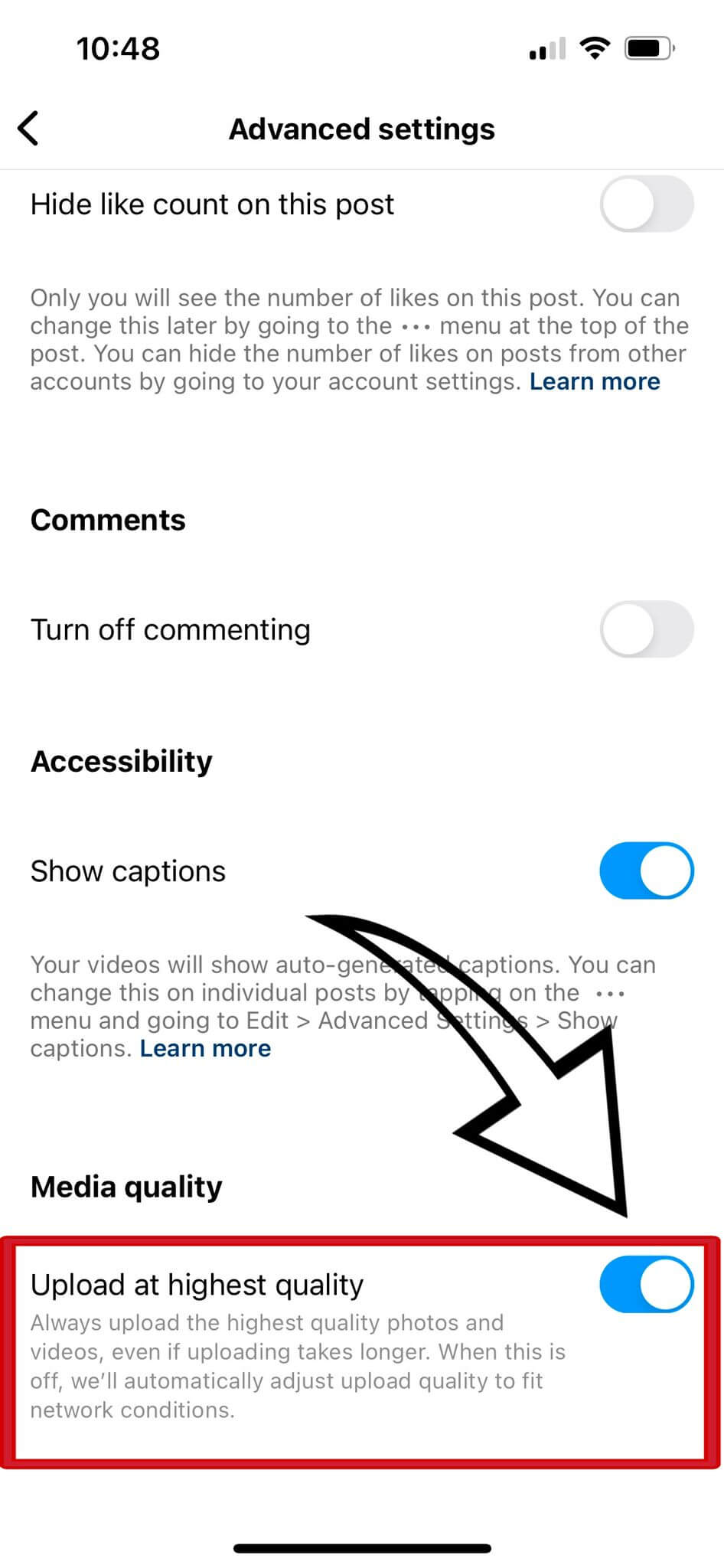 Reels Media Quality Option