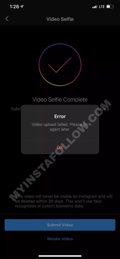 Instagram Selfie Video Verification Error