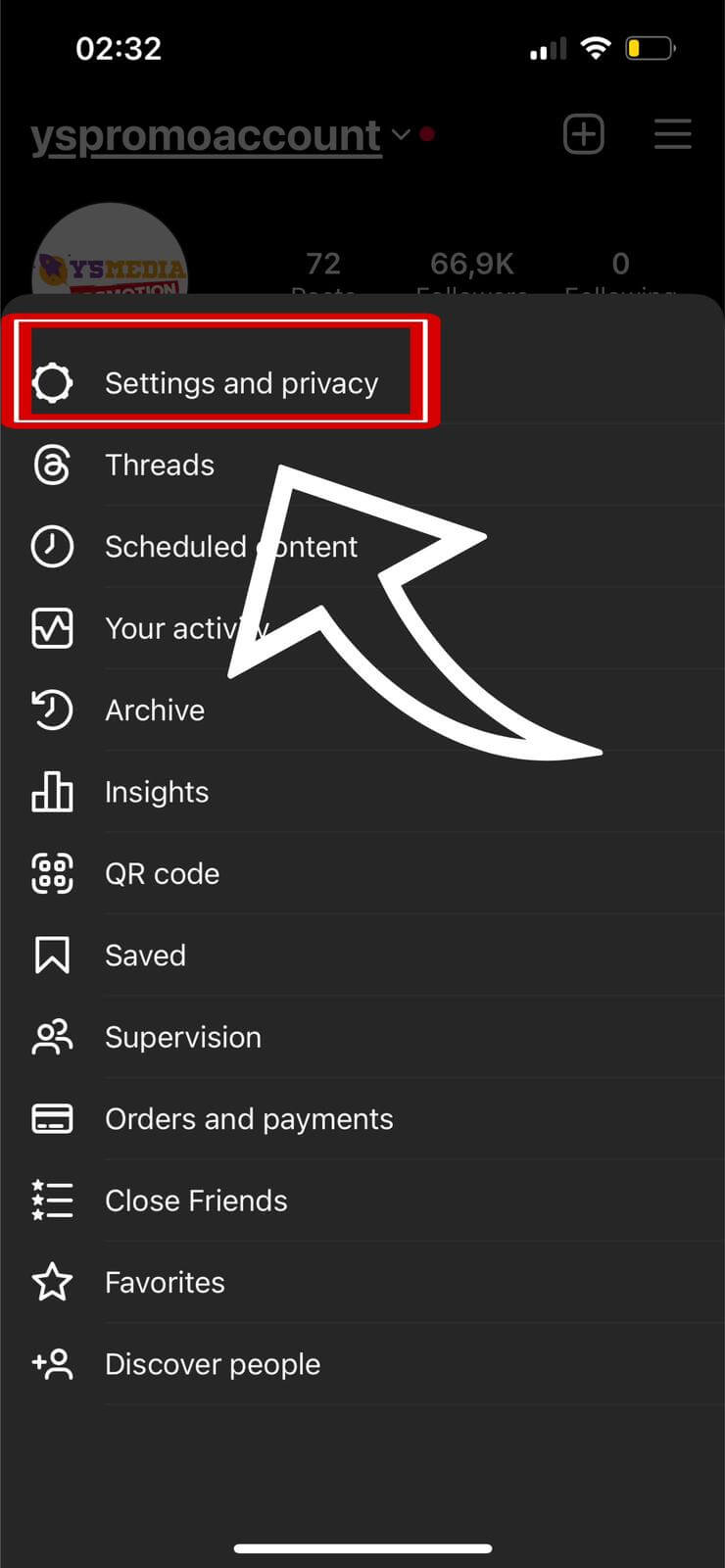 Navigating to settings and privacy on Instagram