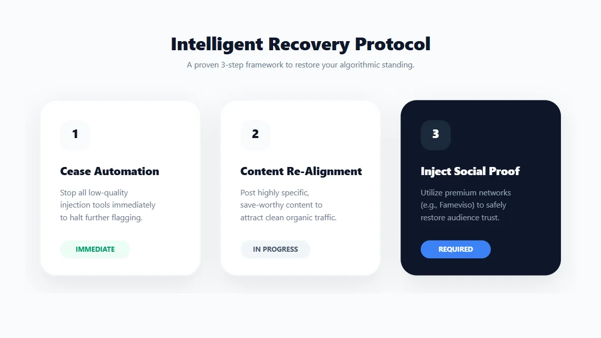 Step by step user interface guiding creators through the intelligent recovery protocol following an audience cleanup.
