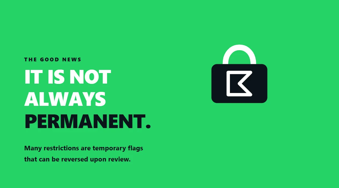 High contrast organic graphic weighing a temporary WhatsApp restriction against a permanent ban.