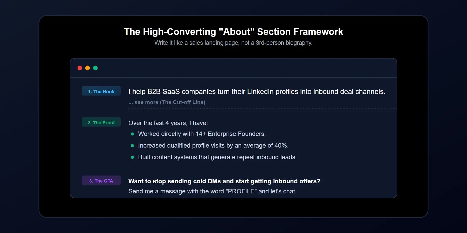 Example of a well-structured LinkedIn About section designed for lead generation