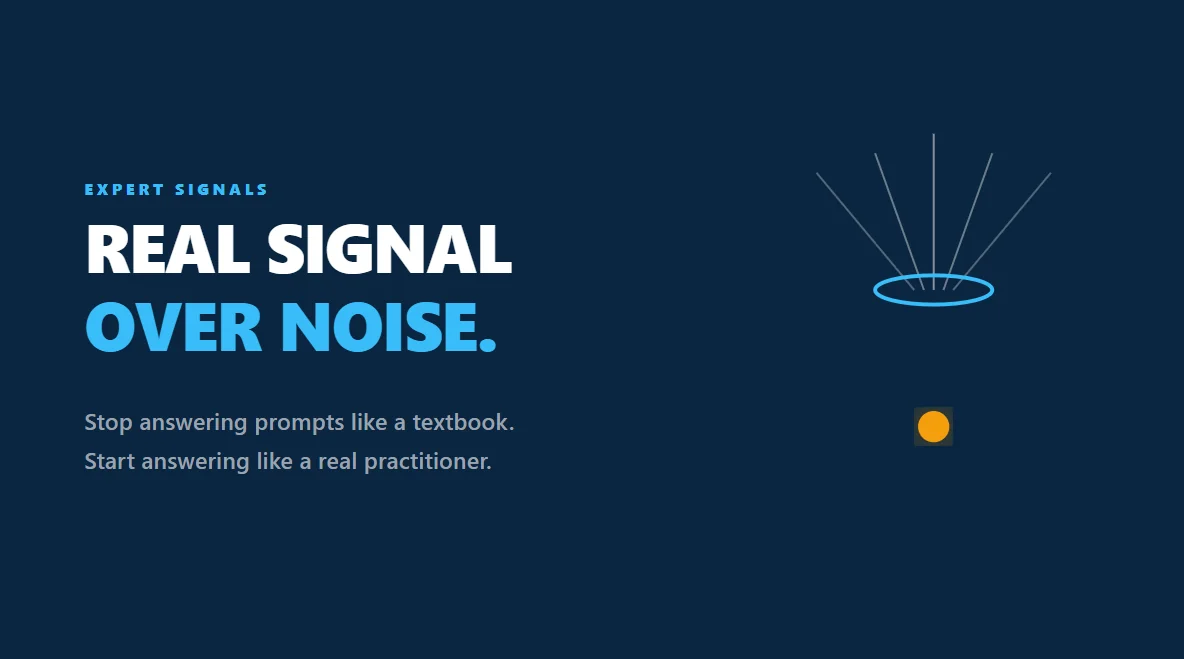 Minimalist funnel graphic showing expert signals cutting through professional noise on LinkedIn.