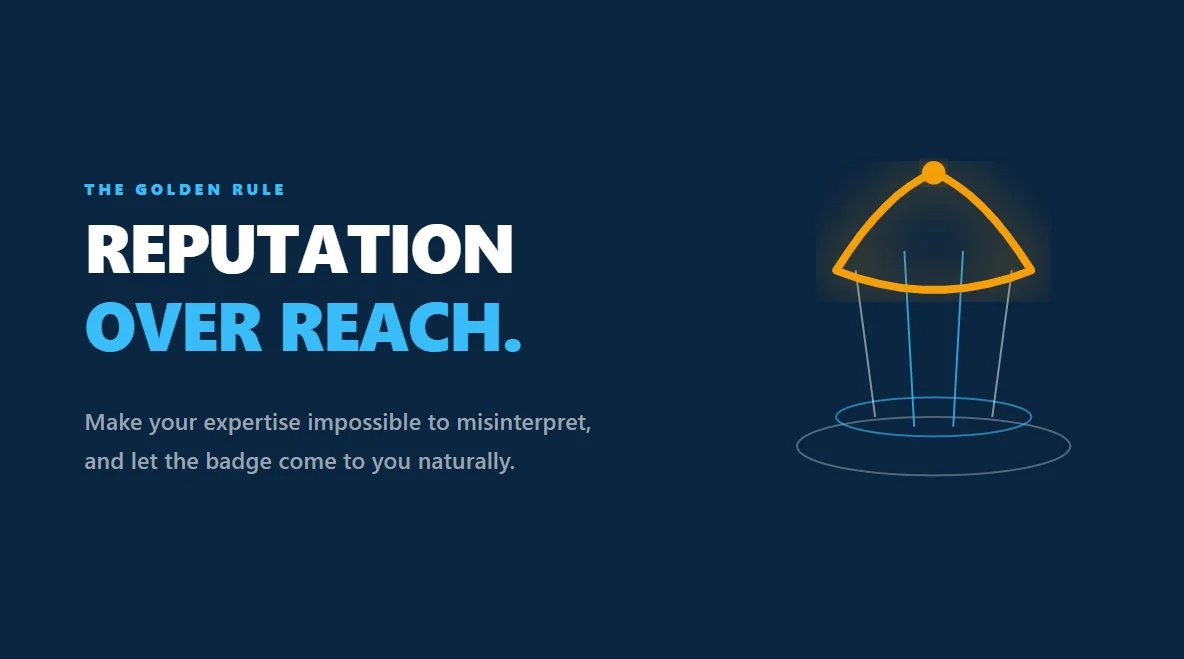 A golden pedestal graphic representing the golden rule of LinkedIn: reputation over reach.