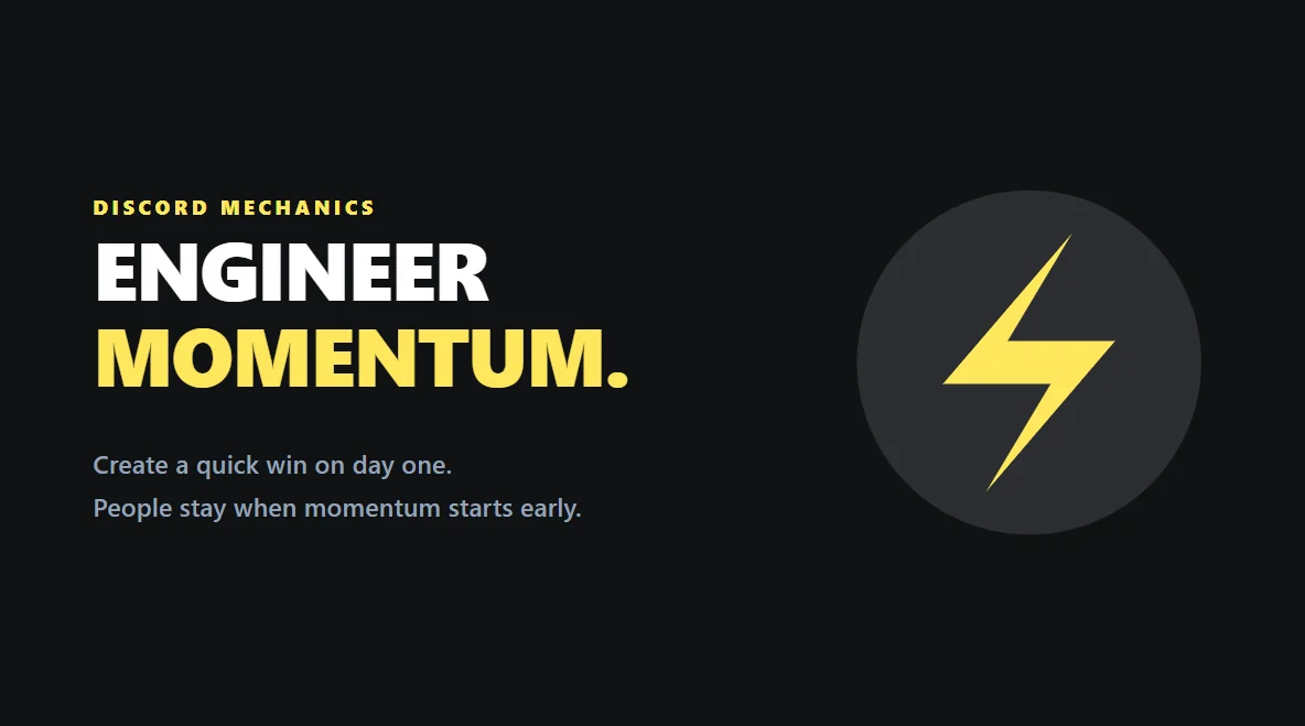 Solid flat-art graphic showing how engineering early momentum reduces Discord churn.