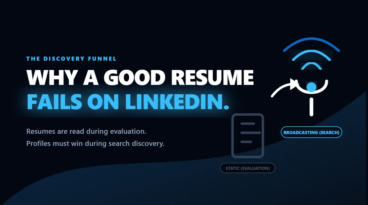 Clear visual metaphor showing the difference between a static resume and a dynamic, search-optimized LinkedIn profile.