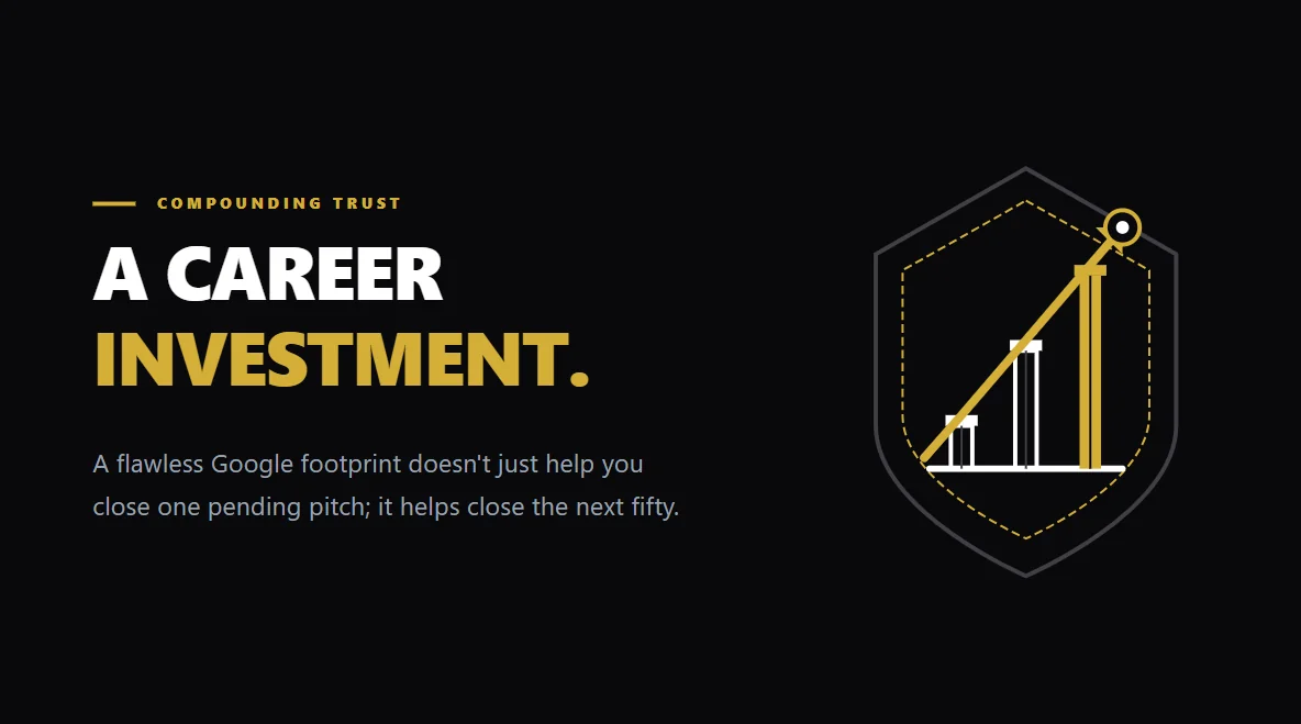 An ever-growing golden laurel wreath, representing compounding career credibility.