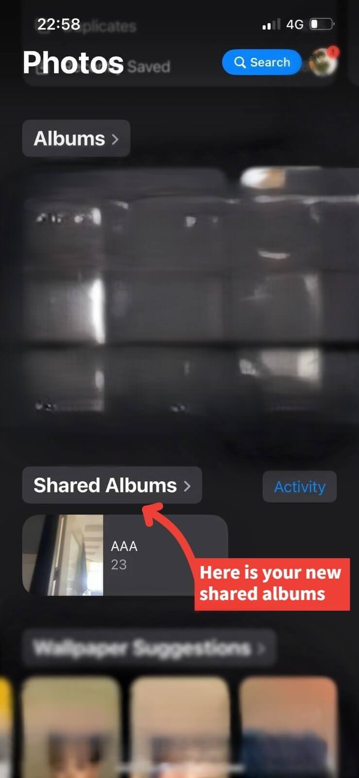 Shared Albums with new album AAA created