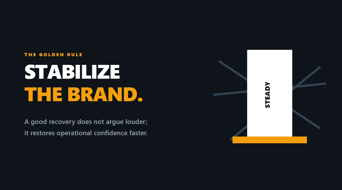 Solid architectural block representing the stabilization of a brand reputation after a crisis.