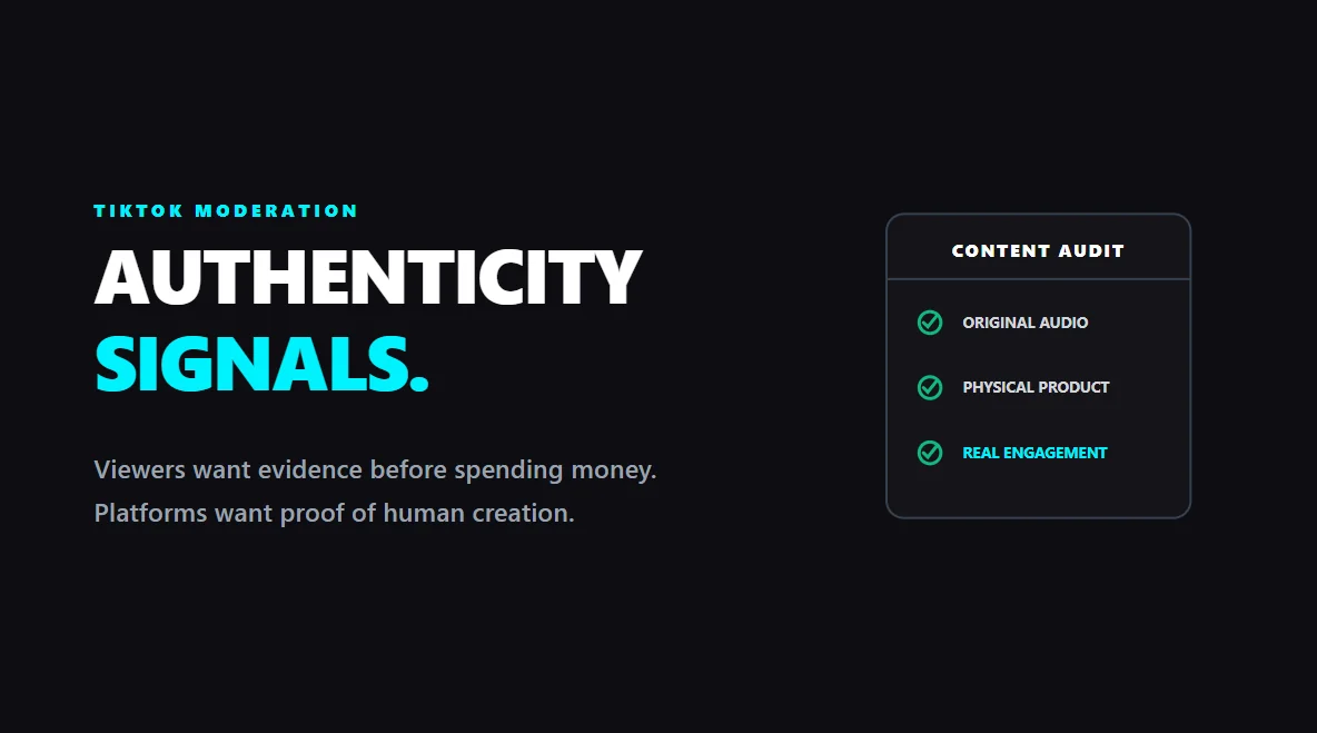 Smooth, glossy liquid spheres representing the crucial trust signals required for TikTok Shop survival.