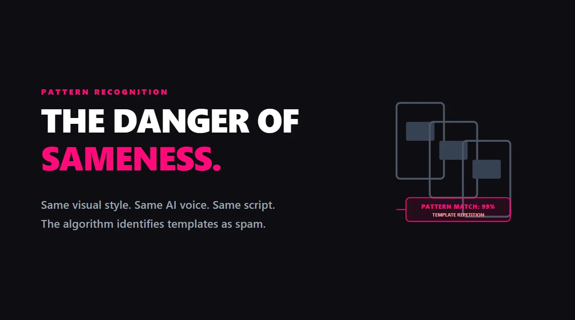 High-gloss metallic distortion showing how repetitive, low-effort patterns destroy TikTok accounts.