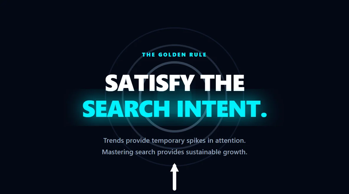 Bold neon typography on an isometric grid declaring the ultimate rule of TikTok SEO: satisfy the user is intent.