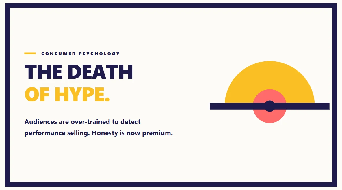 Bauhaus geometric eye graphic symbolizing consumer awareness and the rejection of fake hype.